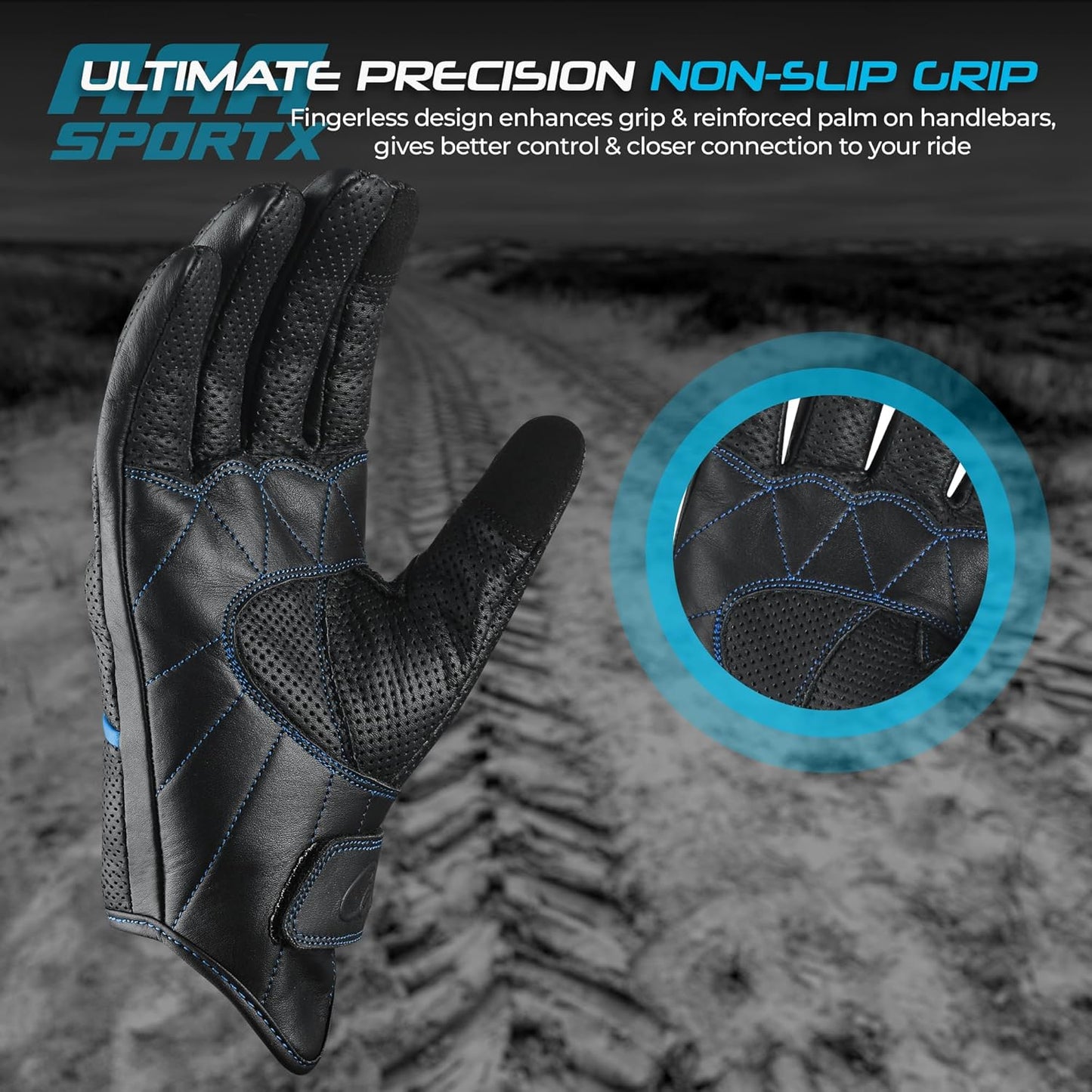 aasportx Motorcycle Gloves - Men's Leather Motorbike Gloves with Touchscreen Function - Non-Slip Pads for Men & Women