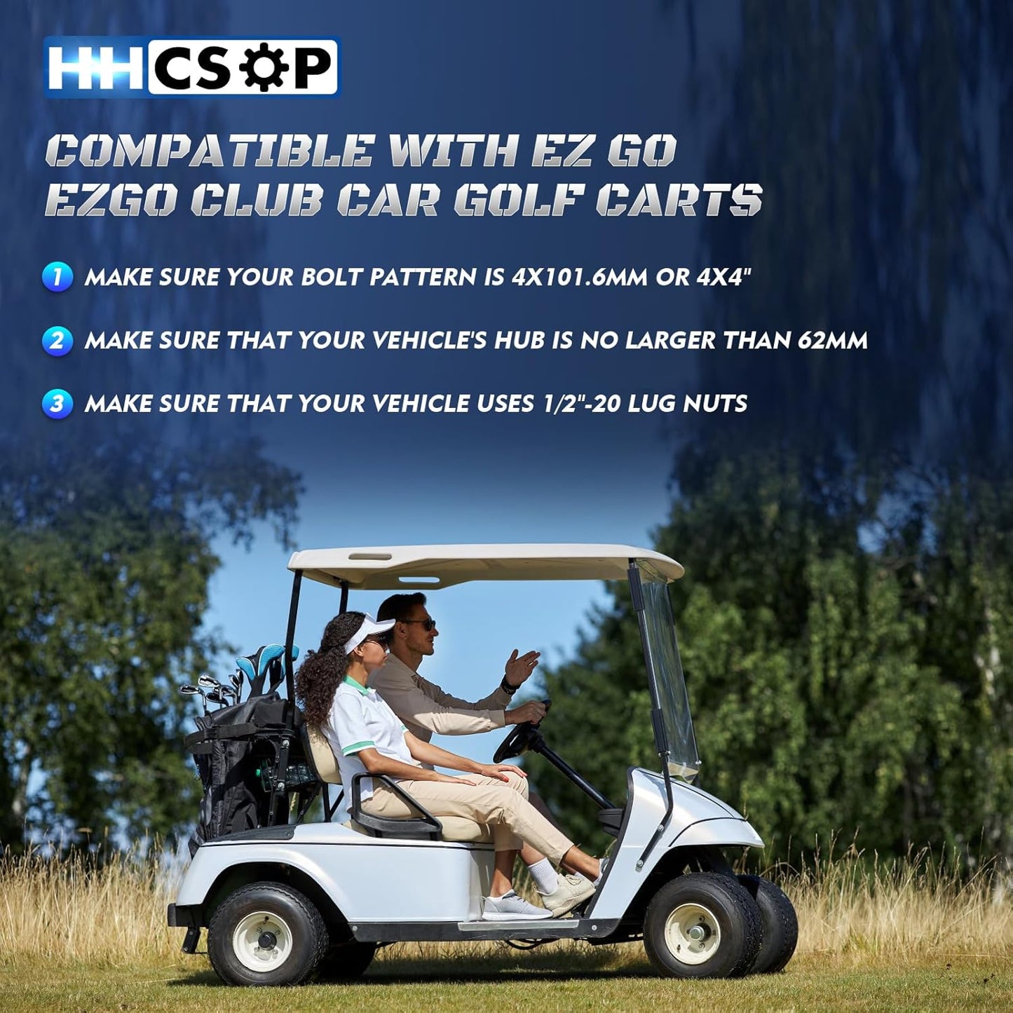 HHCSOP 4x4 Golf Cart Wheel Spacers 1.5 inch ATV Wheel Adapters for EZ GO EZGO Club Car, 4PCS 4x101.6mm Wheel Spacer Hub Bore 62mm with 1/2" Studs - Silver