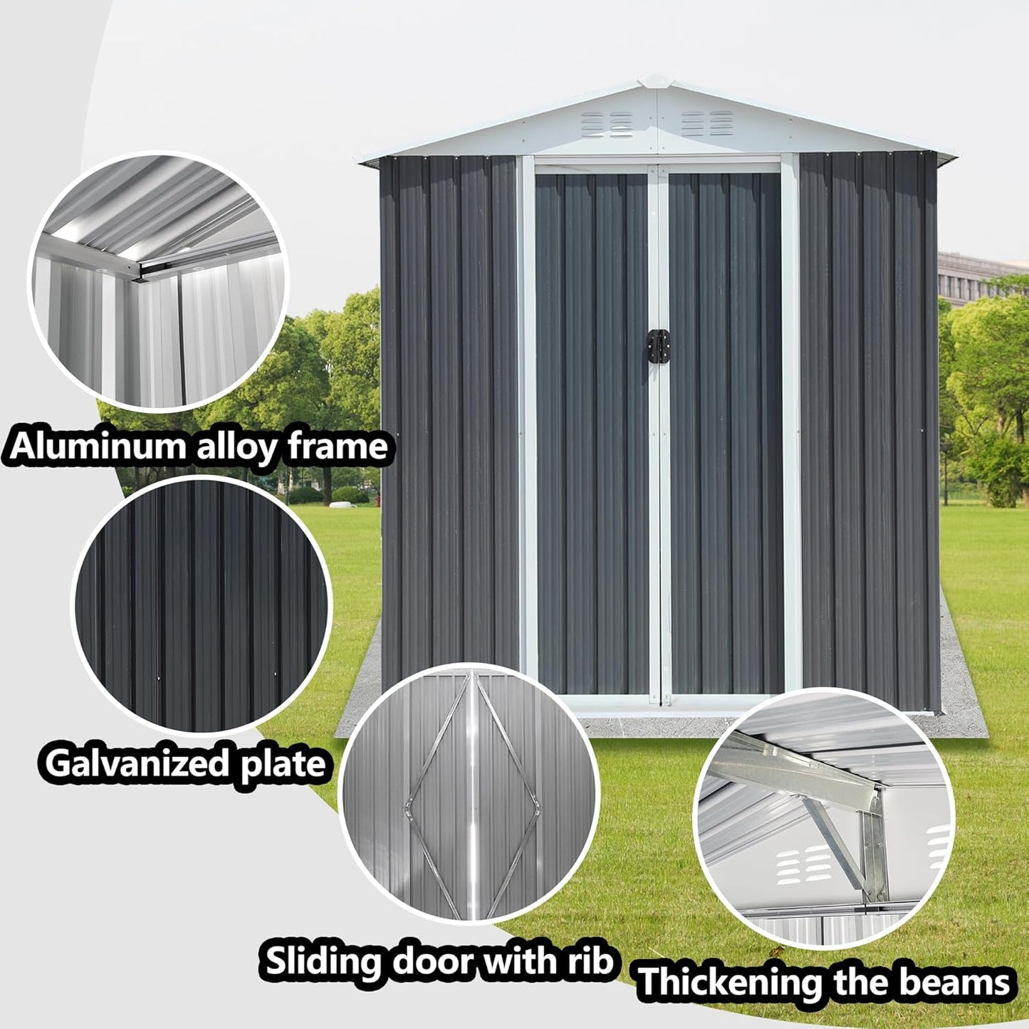 6x4 FT Outdoor Storage Shed, Metal Garden Shed with Lockable Sliding Doors, Outside Tool Shed with Sloped Roof & 4 Air Vents, Waterproof Storage Building for Backyard, Patio, Lawn, Gray