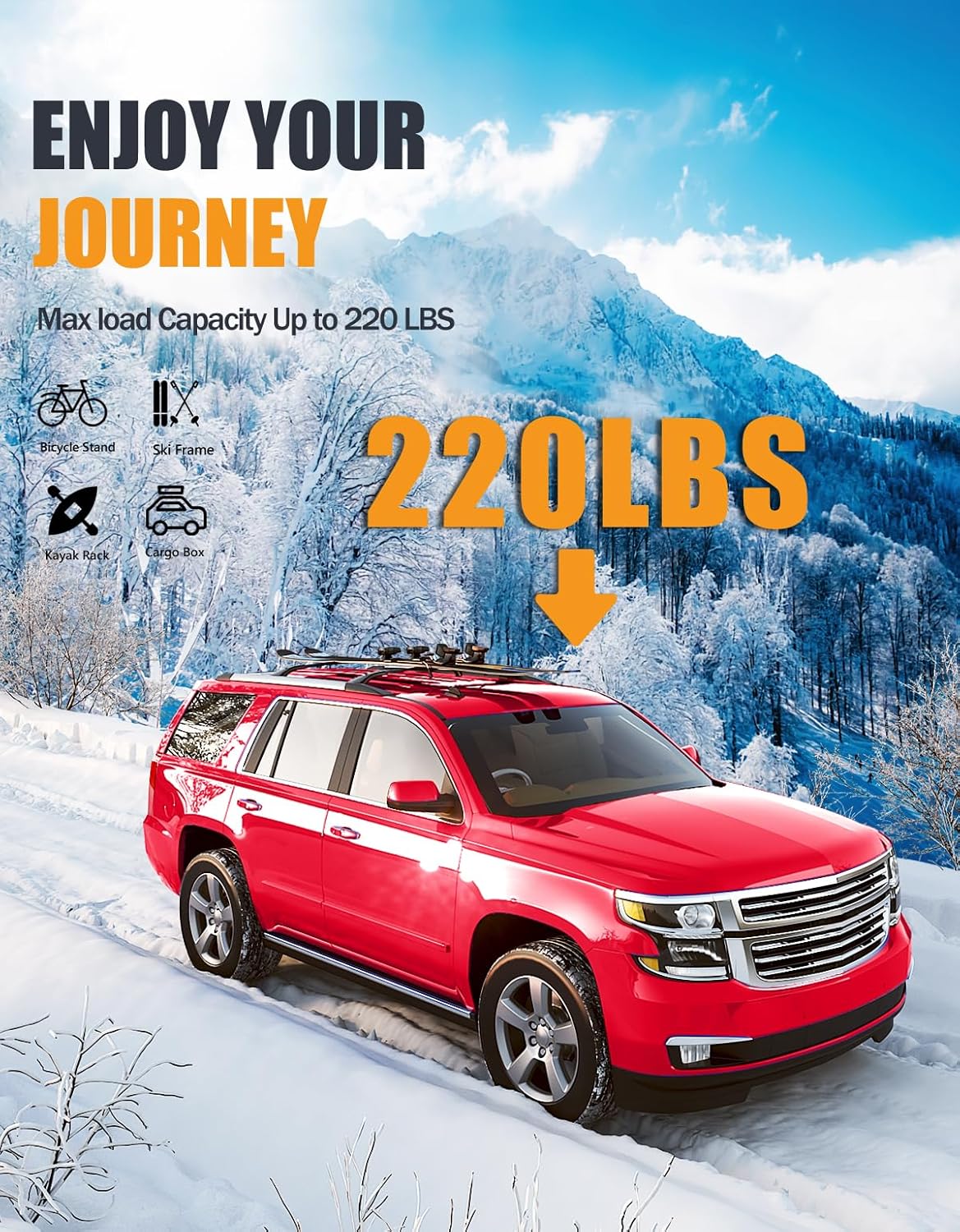 KINGGERI Lockable 220lbs Roof Rack Cross Bars Compatible with 2015-2020 Chevy Tahoe & Chevrolet Suburban, GMC Yukon & Yukon XL, Cadillac Escalade & Escalade ESV, Heavy Duty Aluminum Roof Rails