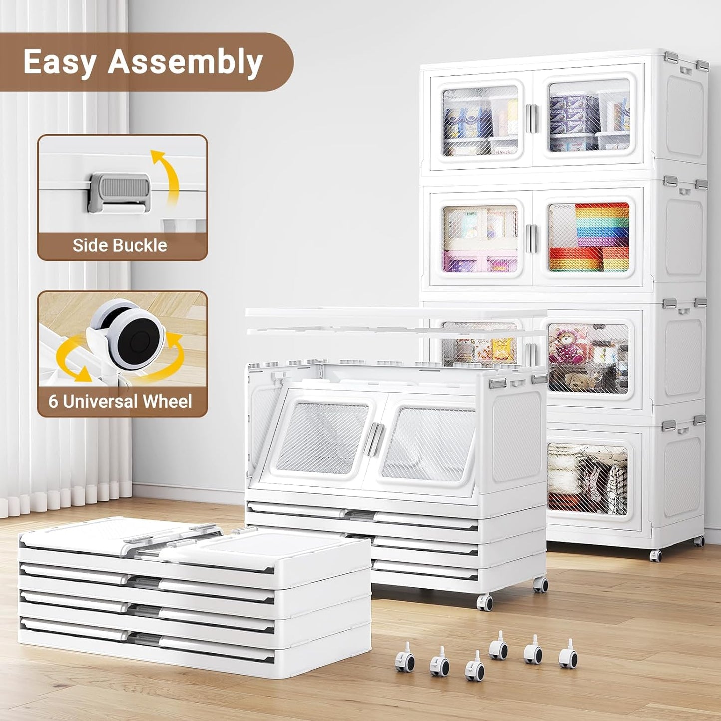 300 Qt Stackable Storage Bin with Lid, 75Gal Extra Large Collapsible Storage Boxes, Folding Plastic Drawer, Heavy-Duty Store Cabinet, Closet Organizer for Home Kitchen, 1 Pack White