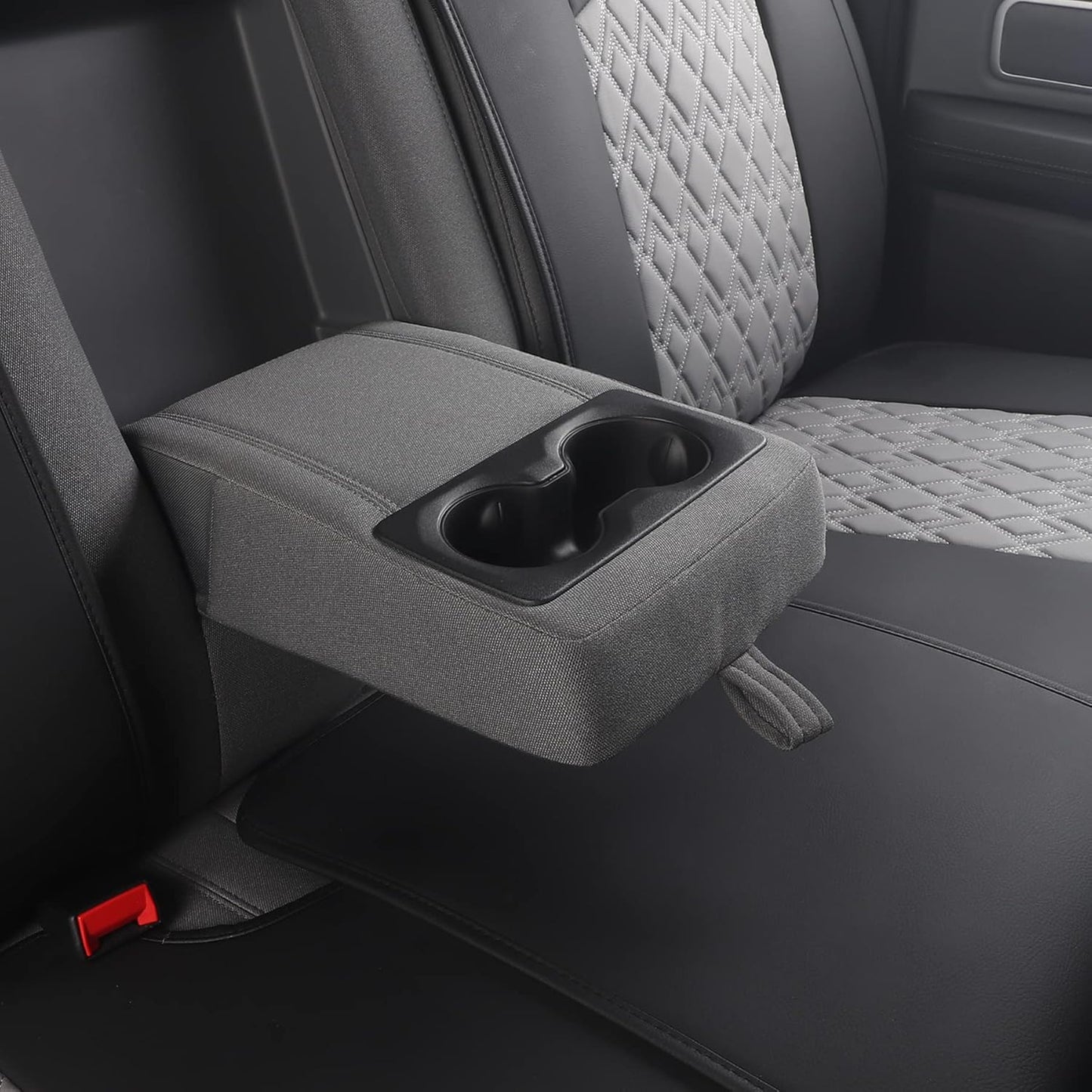 JOJOBAY Car Seat Covers for Dodge Ram,Fit Ram 2009-2025 1500/2500/3500 Pick-up Truck,Crew,Regular,Quad,Mega Cab,Waterproof Synthetic Leather Rear Seat Cover,Black-Grey