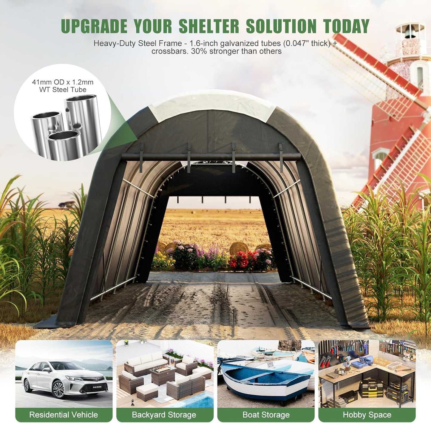 Carport Canopy 12x20 FT Heavy Duty with Translucent Roof - Reinforced Metal Frame,Waterproof Shelter for Cars/RV/ATV, Skyview Portable Garage with Zipper Doors