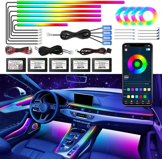 WEBUPAR Dreamcolor Acrylic Car Interior Led Kit, Car Accessories 22 in 1 RGB Car Ambient Lighting Kits with APP Control and 213 Color Modes, Multicolor RGBW Neon Car LED Strip Lights with Music Mode
