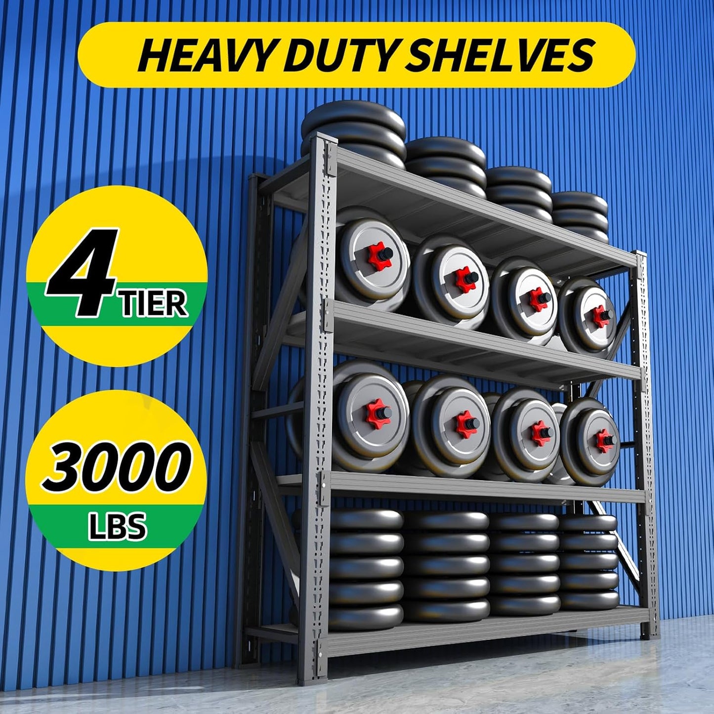 3000LBS Heavy Duty Storage Shelves,78''H Metal Garage Shelving, 4-Tier Adjustable Garage Organization Shelving Units, Industrial Shelving for Warehouse,Workshop- Classic Black