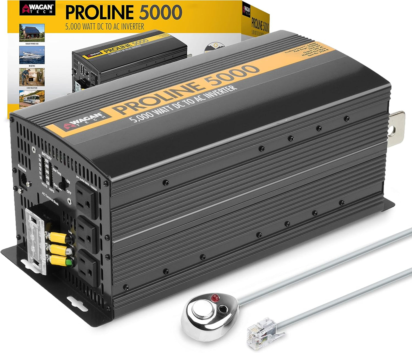 Wagan EL3744 12V 5000 Watt Power Inverter with Remote Control, 10000 Watt Surge Peak Proline Power Converter for Home RV Camping Van Life Off Grid