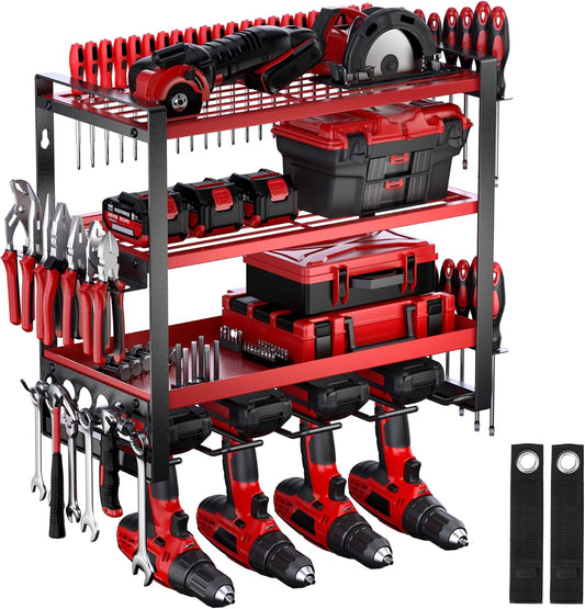 Power Tool Organizer Wall Mount, 4 Layer Drill Holder Wall Mount, Heavy Duty Tool Rack, Garage Tool Organizers and Utility Storage Rack for Drill Holder Charging Station, Perfect for Father's Day Gift