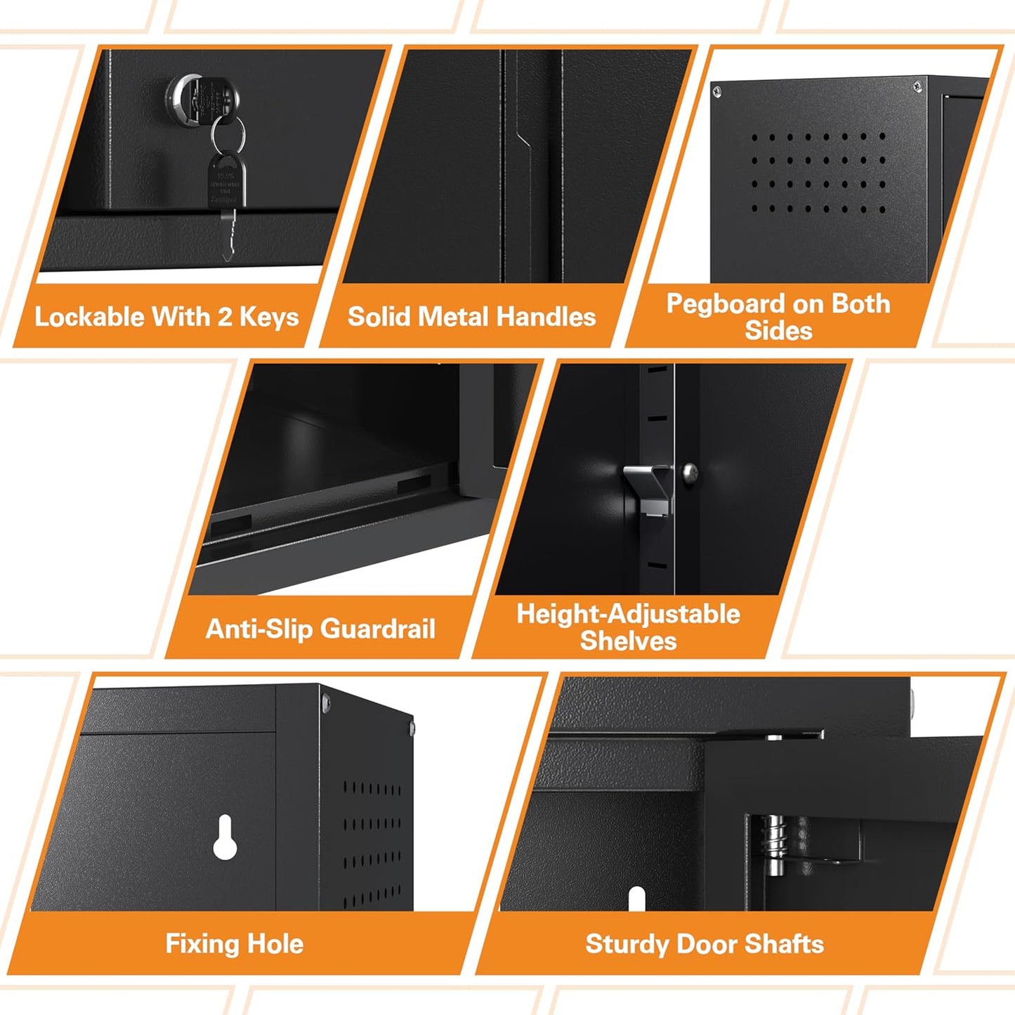 Metal Garage Wall Cabinet with 2 Doors and 1 Adjustable Shelf,Lockable Floating Tool Cabinet with Pegboard,Black Steel Storage Cabinet for Kitchen,Office,Garage,Laundry,Warehouse(Black, 26" H)