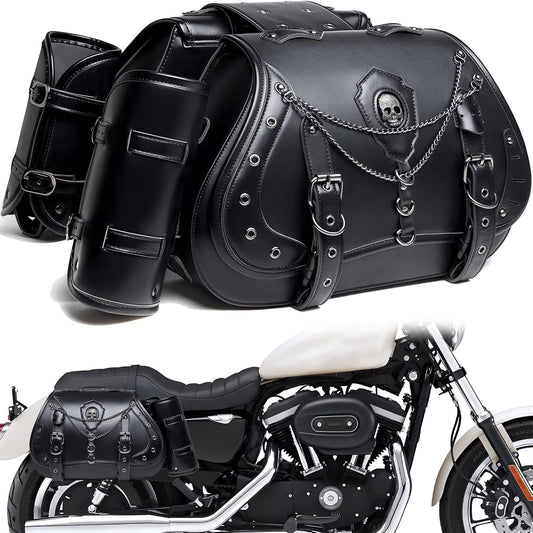 Motorcycle Saddlebags, 30L Leather Waterproof Side Saddle Bags with Cup Holder, Universal Powersports Saddlebags for Harley Davidson Sportster Dyna Softail Honda Shadow Rebel Yamaha Kawasaki Vulcan