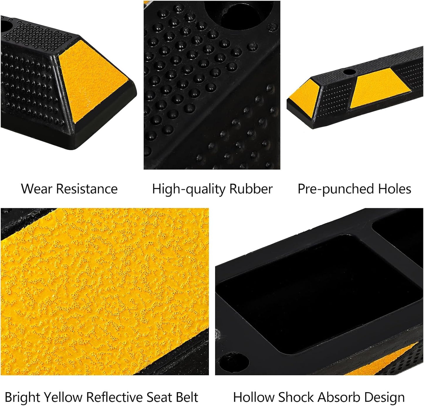 72" Car Parking Stopper, Heavy Duty Rubber Parking Curb Wheel Stops with Highly Visible Reflective Strips, Garage Floor Stopper for Cars, Truck, Trailer, Van, Pack of 2