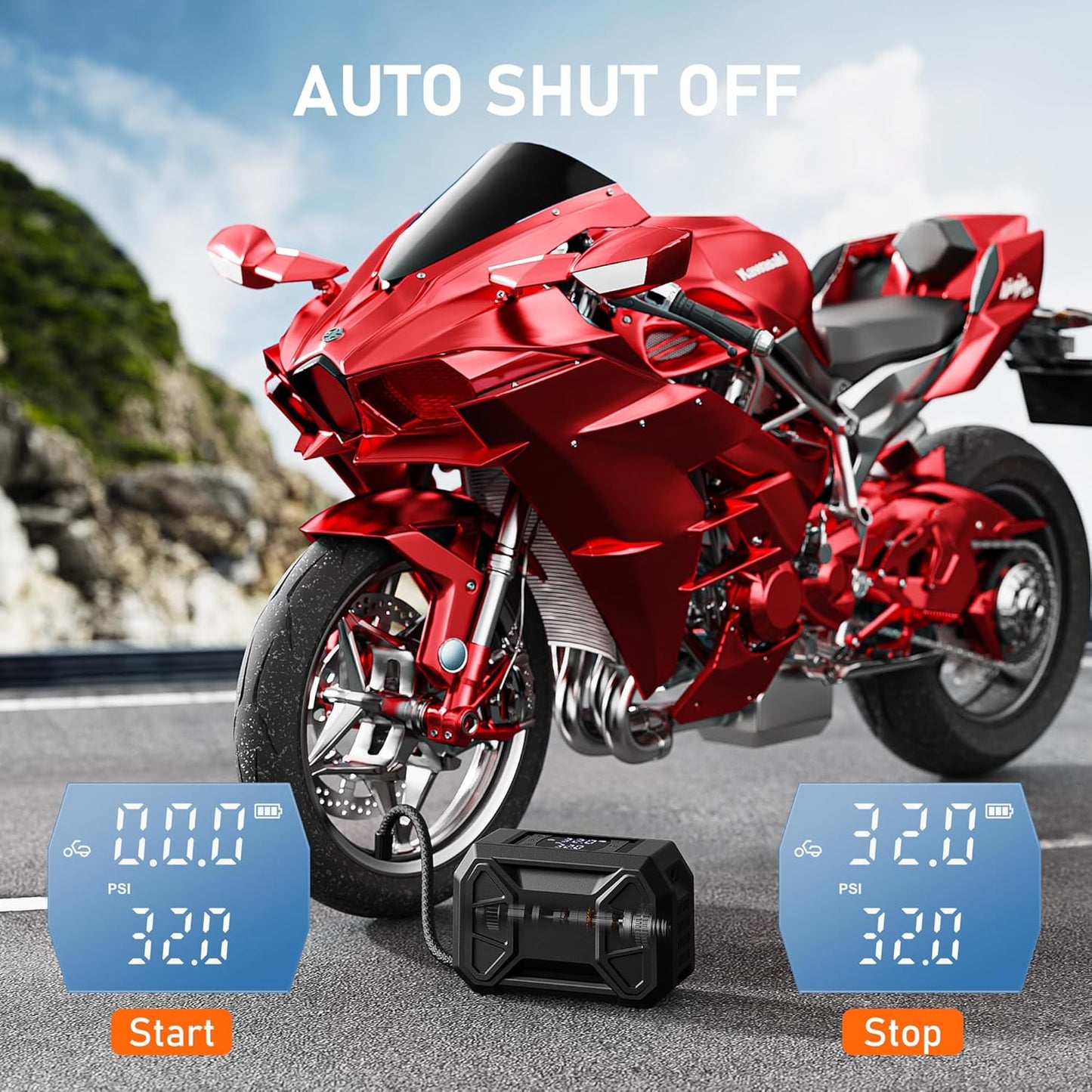 Tire Inflator Portable Air Compressor, 150 PSI Cordless Tire Pump for Car Tire 12V DC Dual Power Battery Tire Inflator Air Pump with Pressure Gauge LED Light for Car, Motorcycle, Bike, Ball