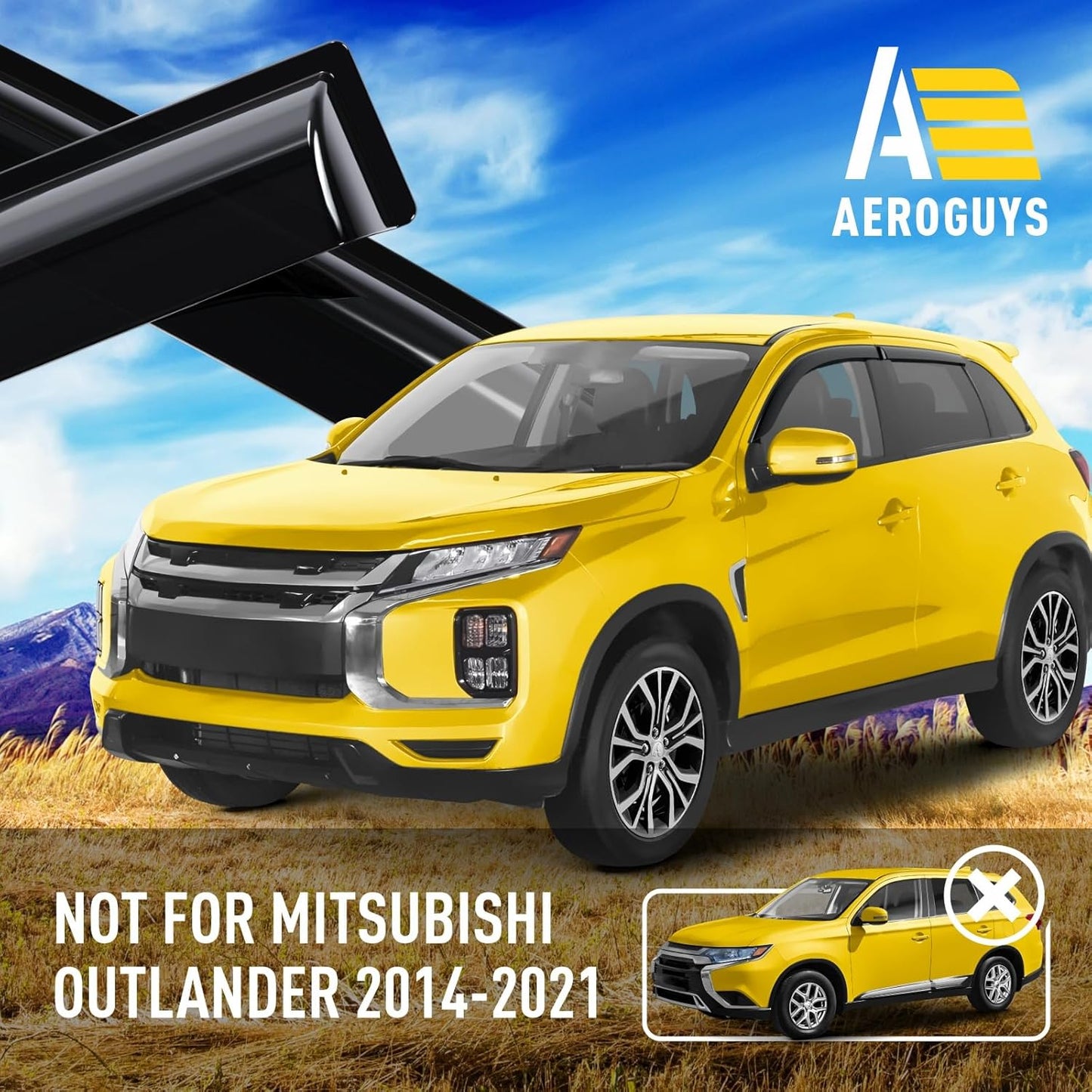 Extra Durable Window Deflectors Tape-On Window Visors Rain Guards Fit for Mitsubishi Outlander Sport 2011-2025, Sun Visors, Wind Vent for Shades, Exterior Car Accessories - 4pcs. AG0820