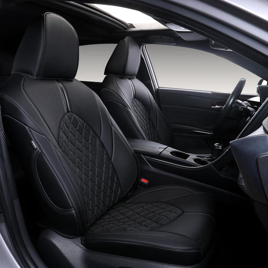 Custom Fit Camry Seat Covers for 2018-2024 Toyota Camry Hybrid LE,SE Full Coverage Waterproof Breathable Leather Car Seat Covers Full Set (Black)