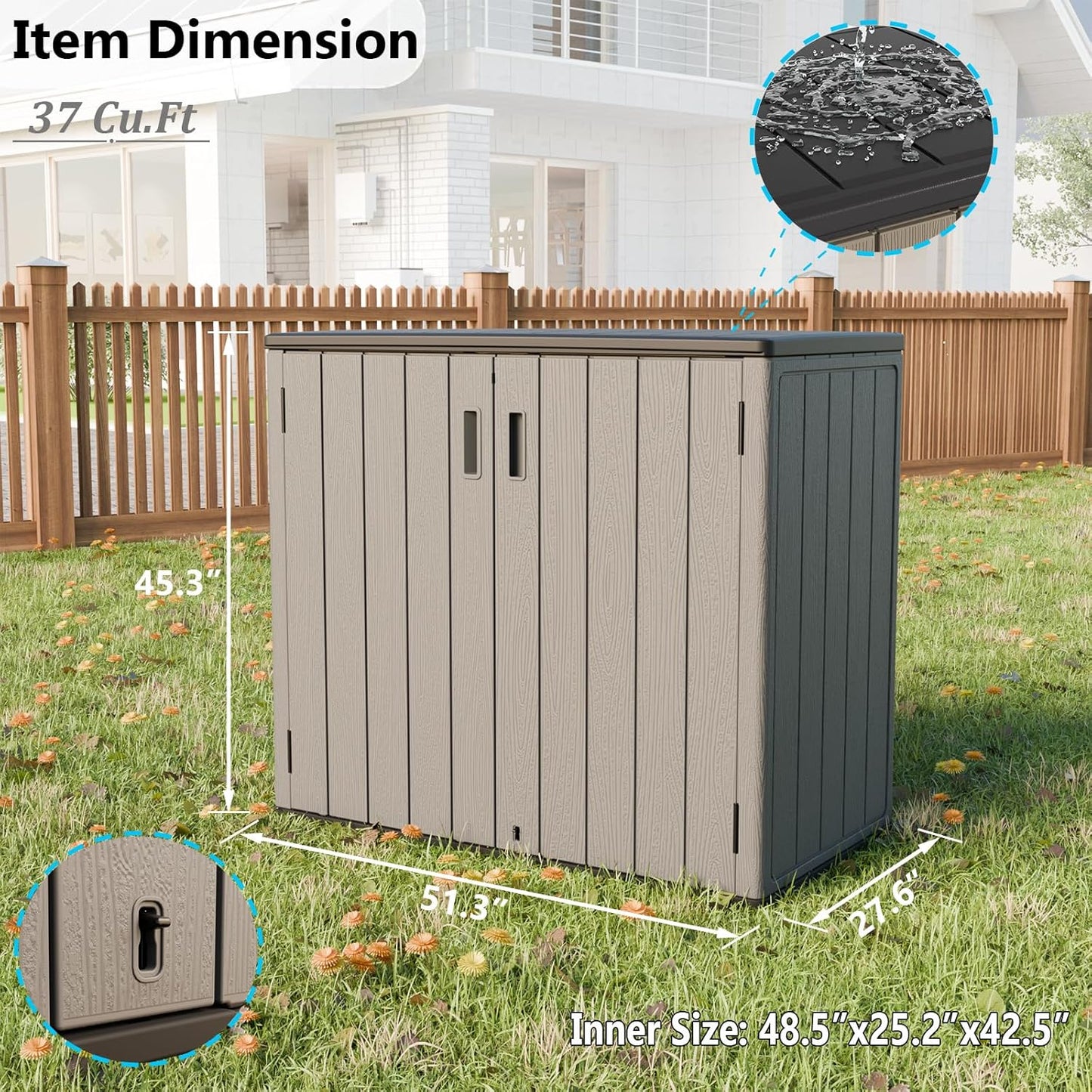 HOMSPARK 37 Cu.Ft Outdoor Storage Shed Weather Resistant, Multi Functional | Double-Wall Resin Storage Sheds & Outdoor Storage Box Waterproof for Backyard Garden Patio Lawn (Shallow Coffee)