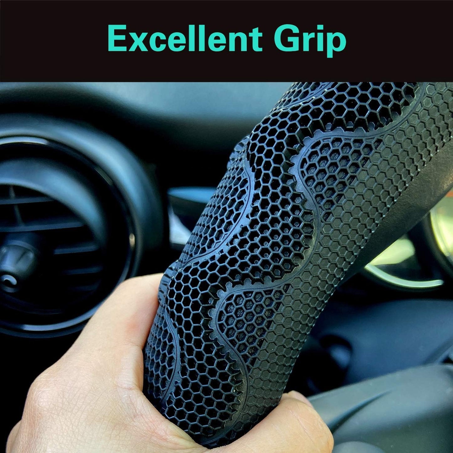 PINCTROT D Shaped 14 Inch Small Sized Steering Wheel Cover Great Grip with 3D Honeycomb Anti-Slip Design, Flat Bottom 14 Inch (All Black)