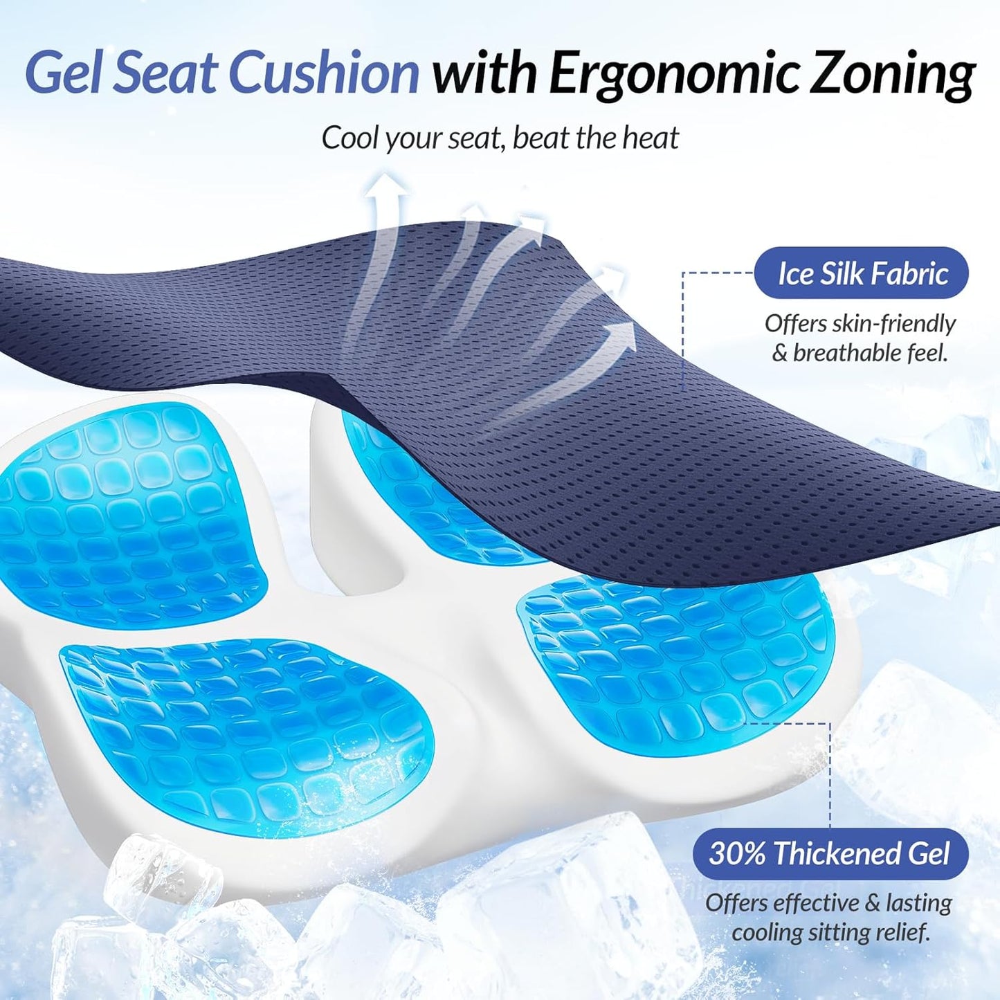 ZIKEE Car Seat Cushion for Driving with Cooling Gel, Ergonomic Memory Foam Seat Cushion for Car Provides Sciatica, Back, Tailbone Pain Relief and Intimate Ventilation, Anti-Slip & Breathable Cover