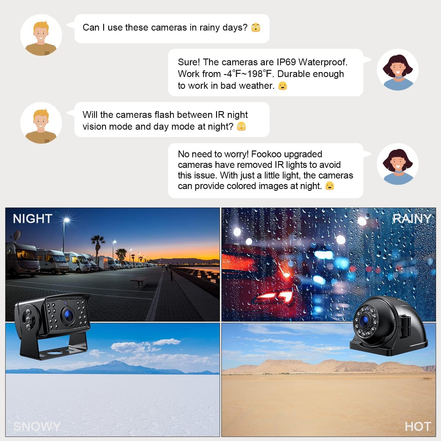 Fookoo HD 1080P 7" Wired Backup Camera System, 7-inch Quad Split Screen Monitor W/Recording, IP69 Waterproof Side & Rear View Cameras, Parking Lines for Truck/Trailer/RV/Tractor/ 5th Wheel (DY703)