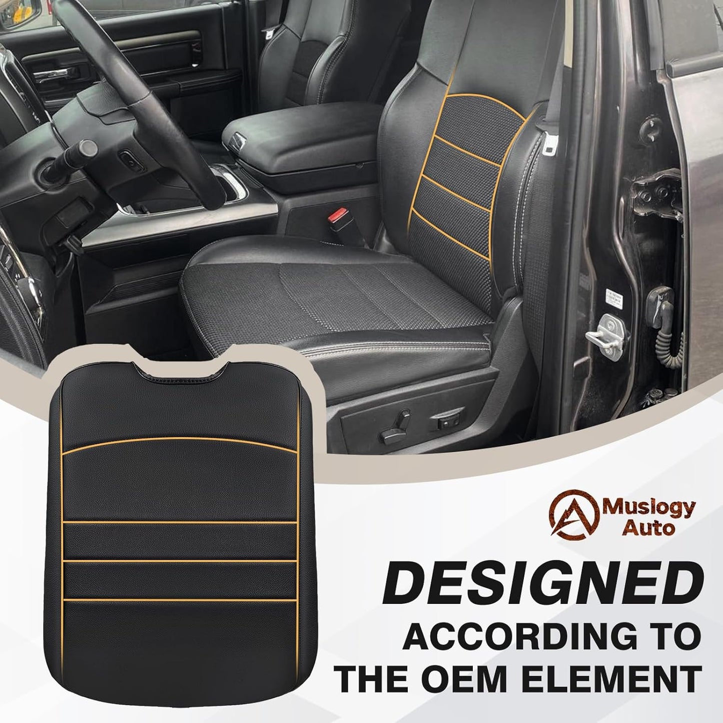 Muslogy Center Console Armrest Cover Compatible with Dodge Ram1500/2500/3500 2013-2018 Comfort Armrest Pad Arm Rest Cushion Vegan Leather Protector Regular Thick(Bucket Seat ONLY)