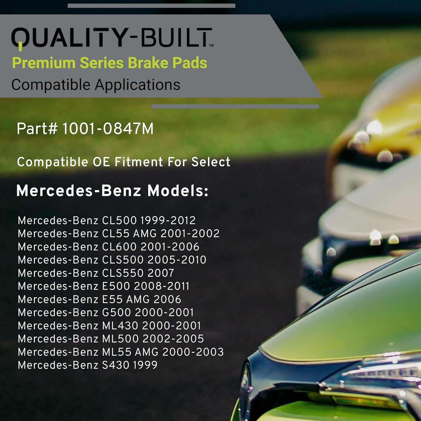 Premium Semi-Metallic Front Brake Pads (1001-0847M) Compatible with 1999-2012 Mercedes-Benz (CL500/CL55 AMG/CL600/CLS500/CLS550/E500/E55 AMG/G500/ML430/ML500/ML55 AMG/S430/S500 & More)