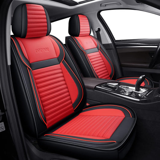 LINGVIDO Car Seat Covers, Breathable and Waterproof Faux Leather Automotive Seat Covers for Cars SUV Truck Sedan,Universal Anti-Slip Seat Cover with Backrest (Full Seat, Red+Black)