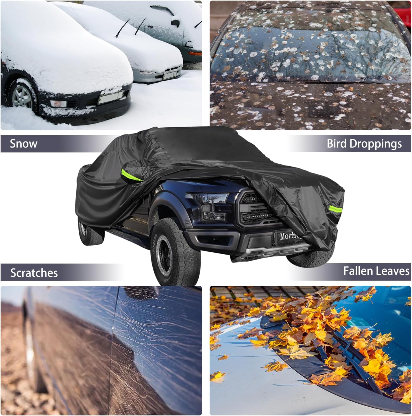 Pickup Truck Cover Waterproof All Weather, Outdoor Indoor Truck Protection Cover for Ford f150 / Chevy Silverado/Dodge Ram 1500, Truck Tarp Cover Black(Length Up to 210 inch)