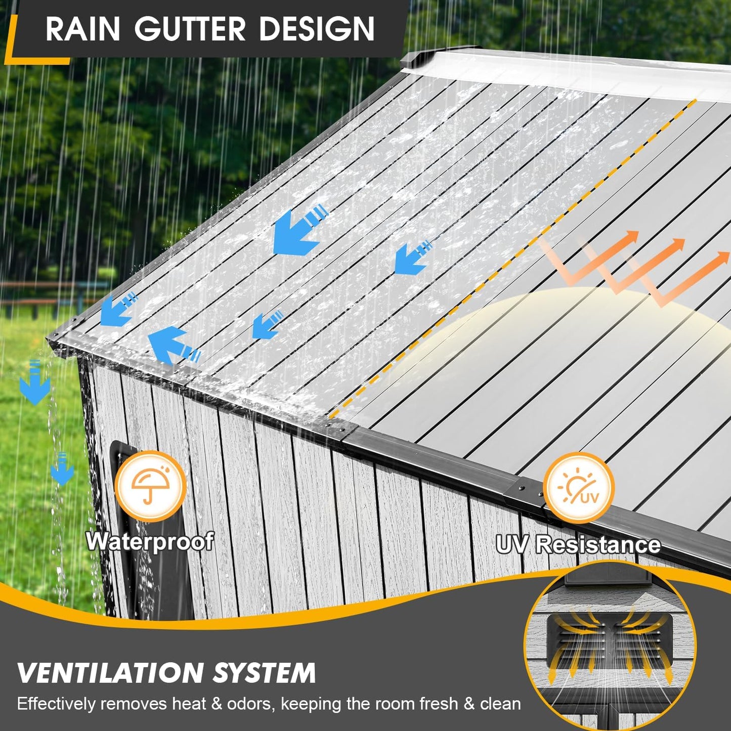 8 x 8 FT Resin Tool Shed, All-Weather Outdoor Storage Shed with Floor, Lockable Doors & Windows, Plastic Garden Shed for Poolside, Backyard, Patio