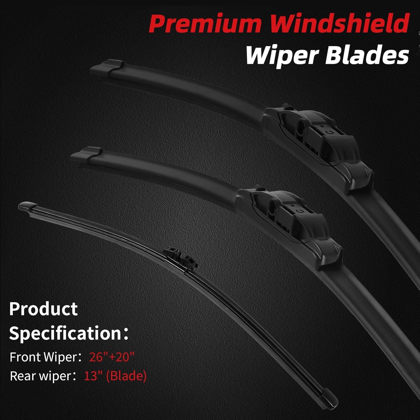 OTUAYAUTO Premium Windshield Wiper Blades - Replacement for BMW X3 2011-2017 - Precision Fit, All-Weather Performance, Front and Rear Wiper Blades, Side Lock - 26"+20"+13" (Pack of 3)