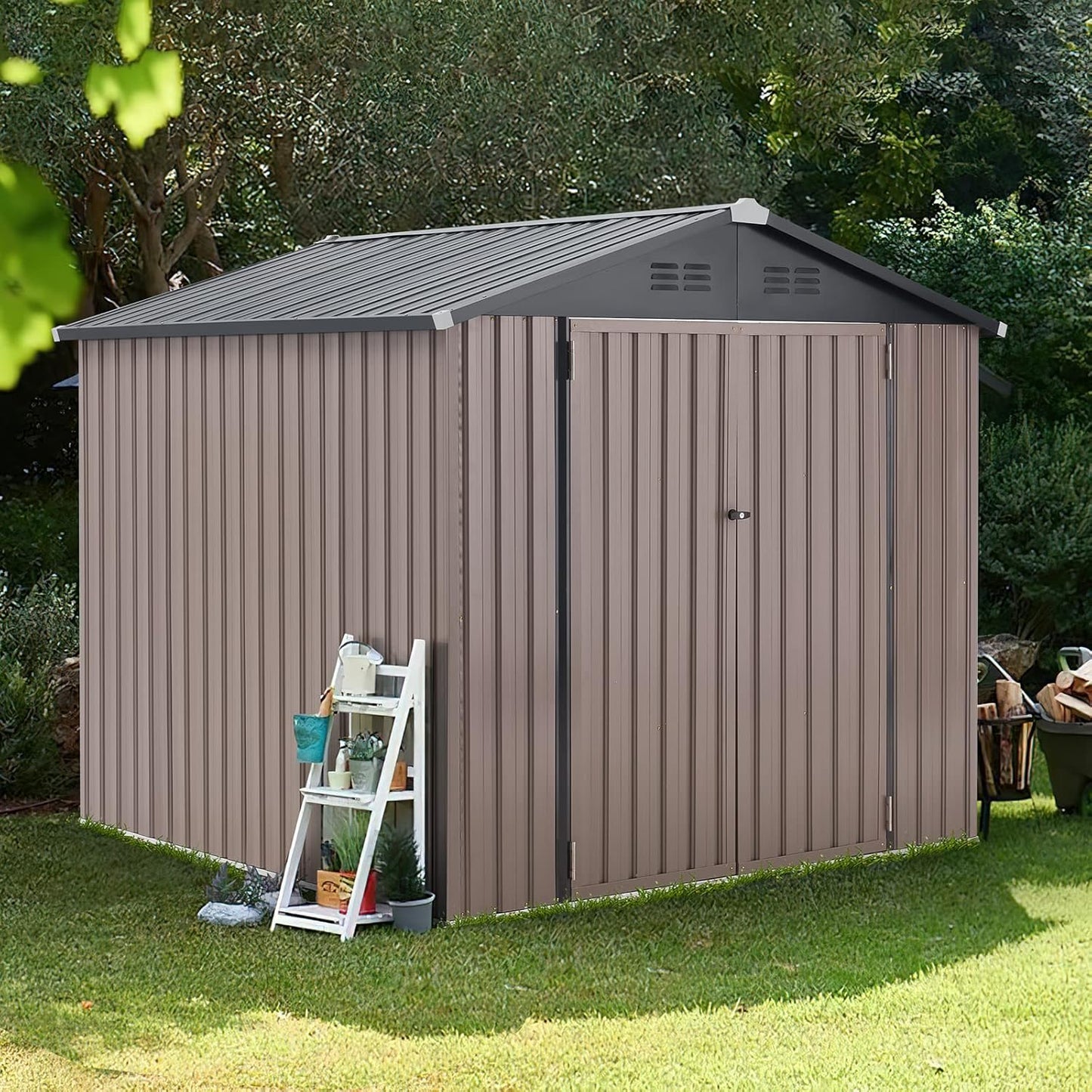 AECOJOY 7' x 7' Metal Storage Shed for Outdoor, Outdoor Storage Shed with Design of Lockable Doors, Utility and Tool Storage for Garden, Backyard, Patio, Outside use.