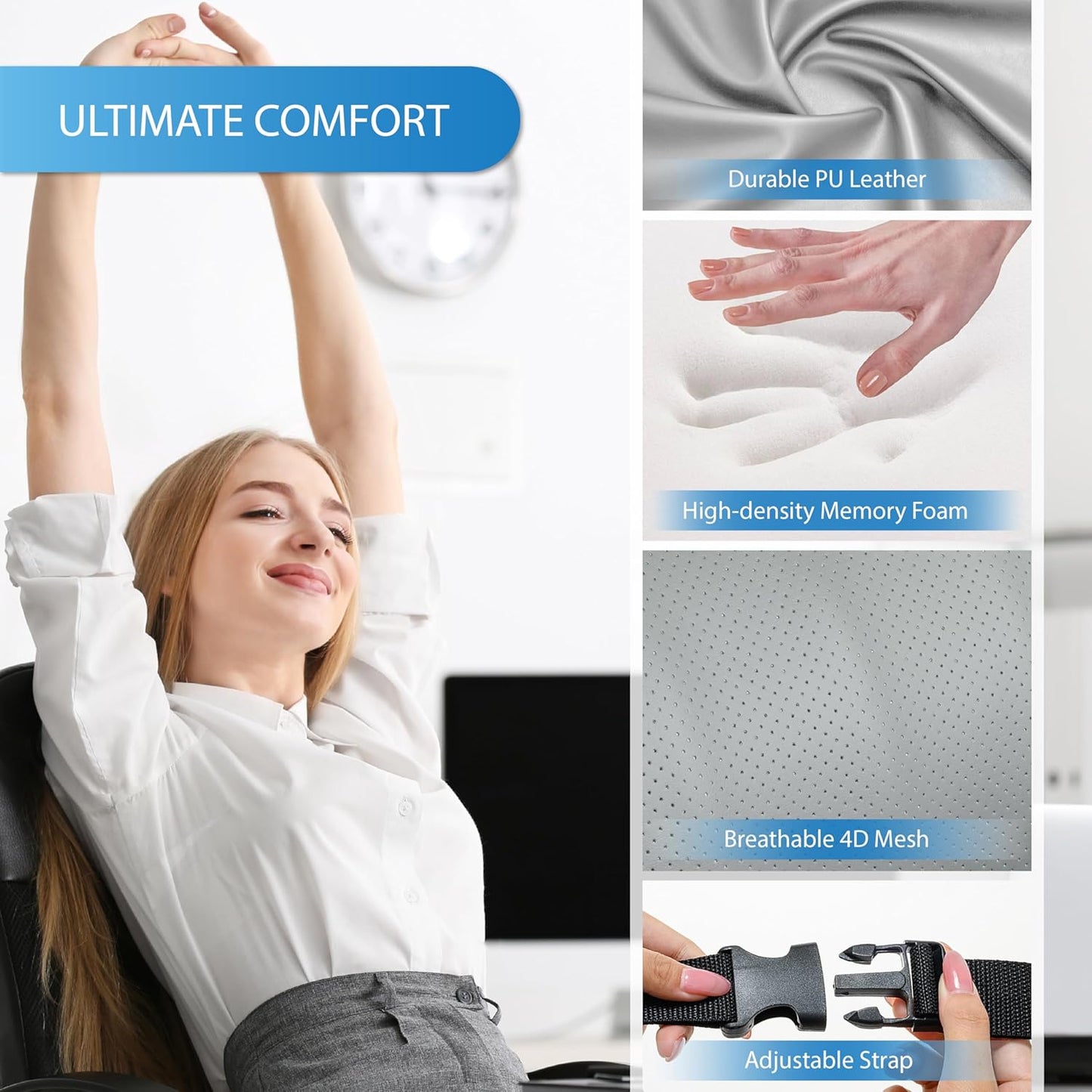 Classic Memory Foam Lumbar Cushion Provides Excellent Back Support and Pain Relief - Back Cushion for Driving, Chair Support for Car-Office Chair, Wheelchair - Classic Gray