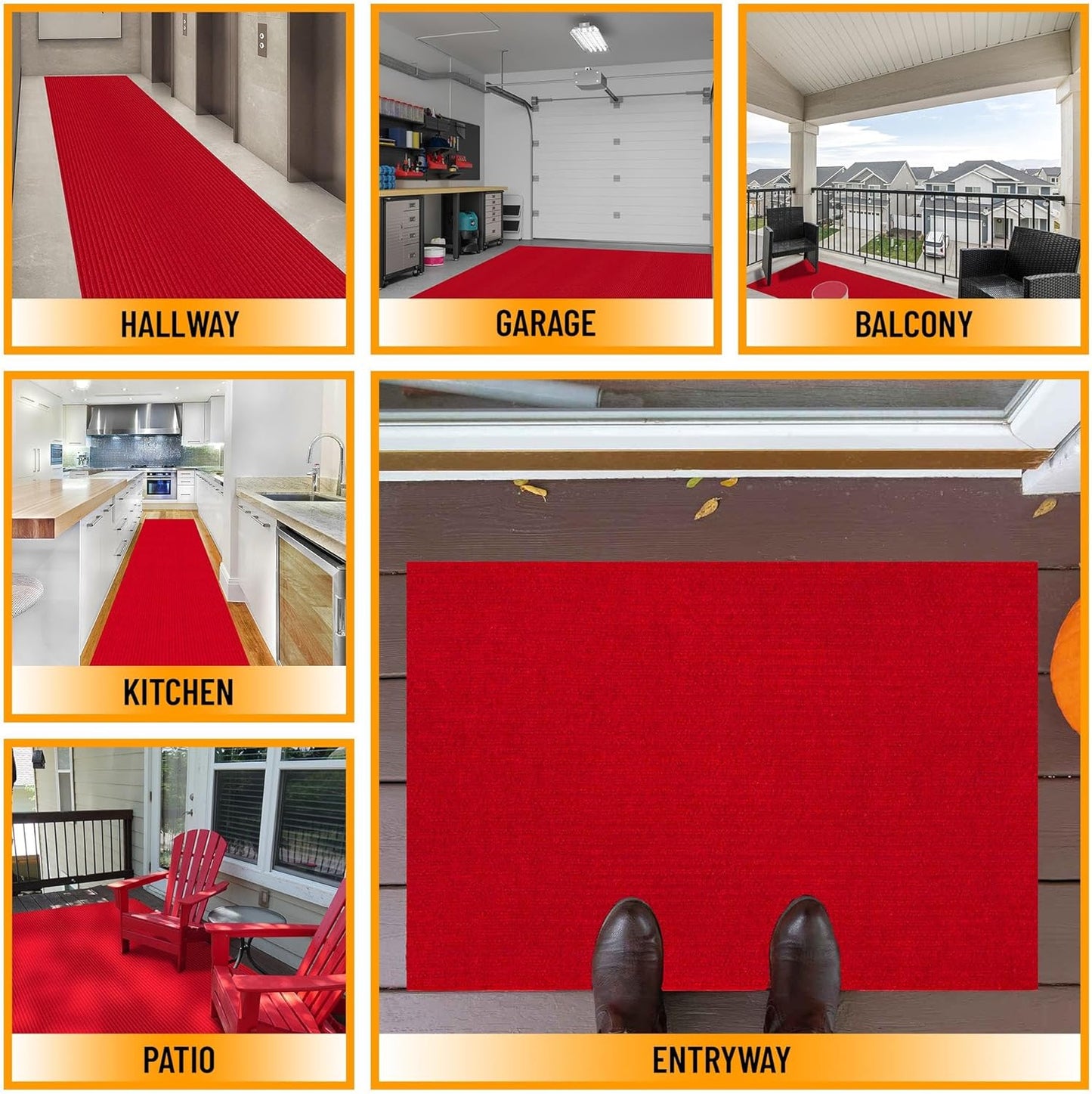 Ottomanson 2' x 9' Hallway Runner with Scraper Pile - Extra Durable Non-Slip Rug Mat for Indoor & Outdoor Use - Ideal for Kitchen, Entryway, Patio & Garage - High-Traffic Carpet, Red