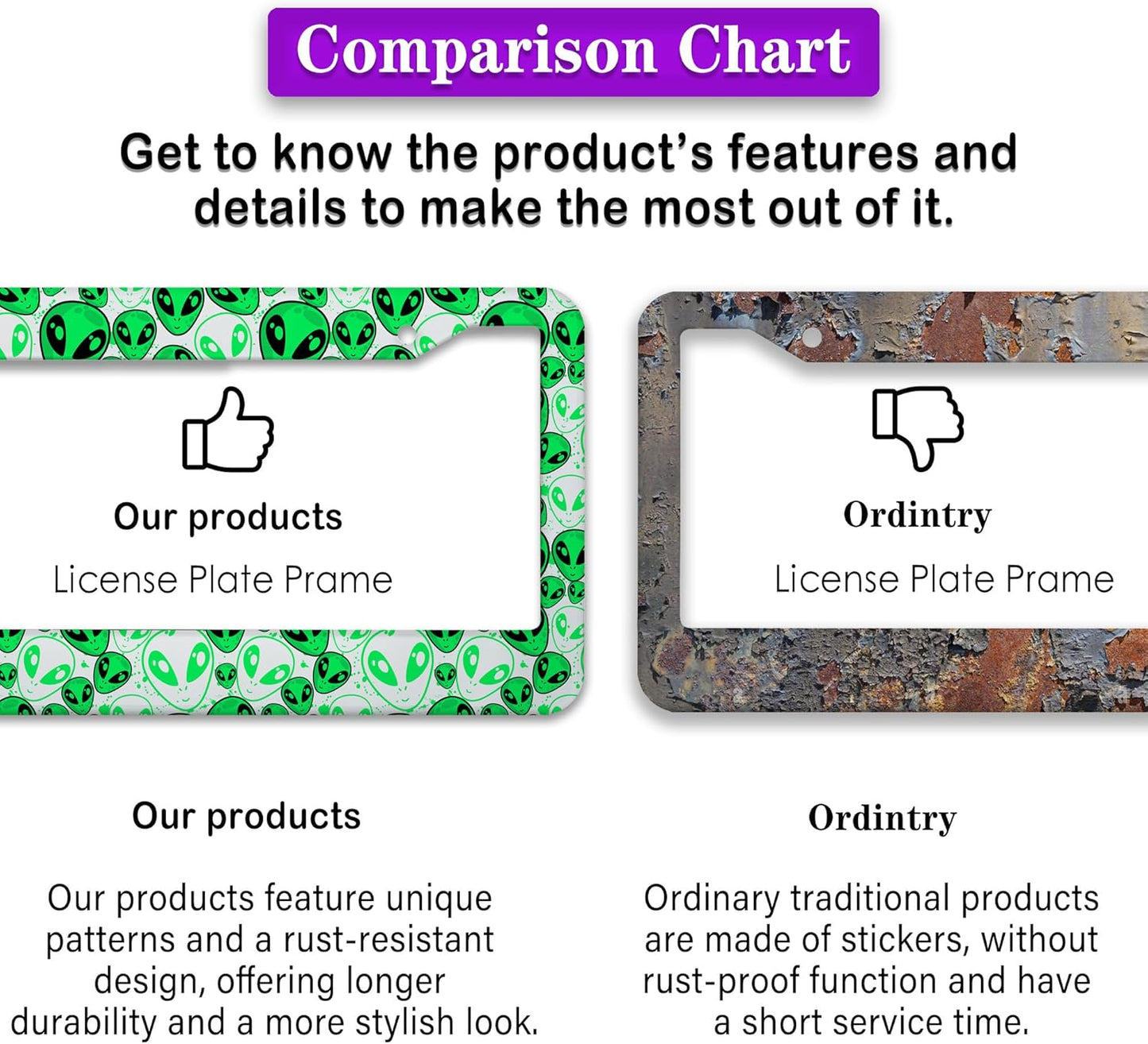 License Plate Covers for Men Green License Plate Frames for Women Alien Universal Aluminum Car Accessory 2 Pack with Screw Covers Set