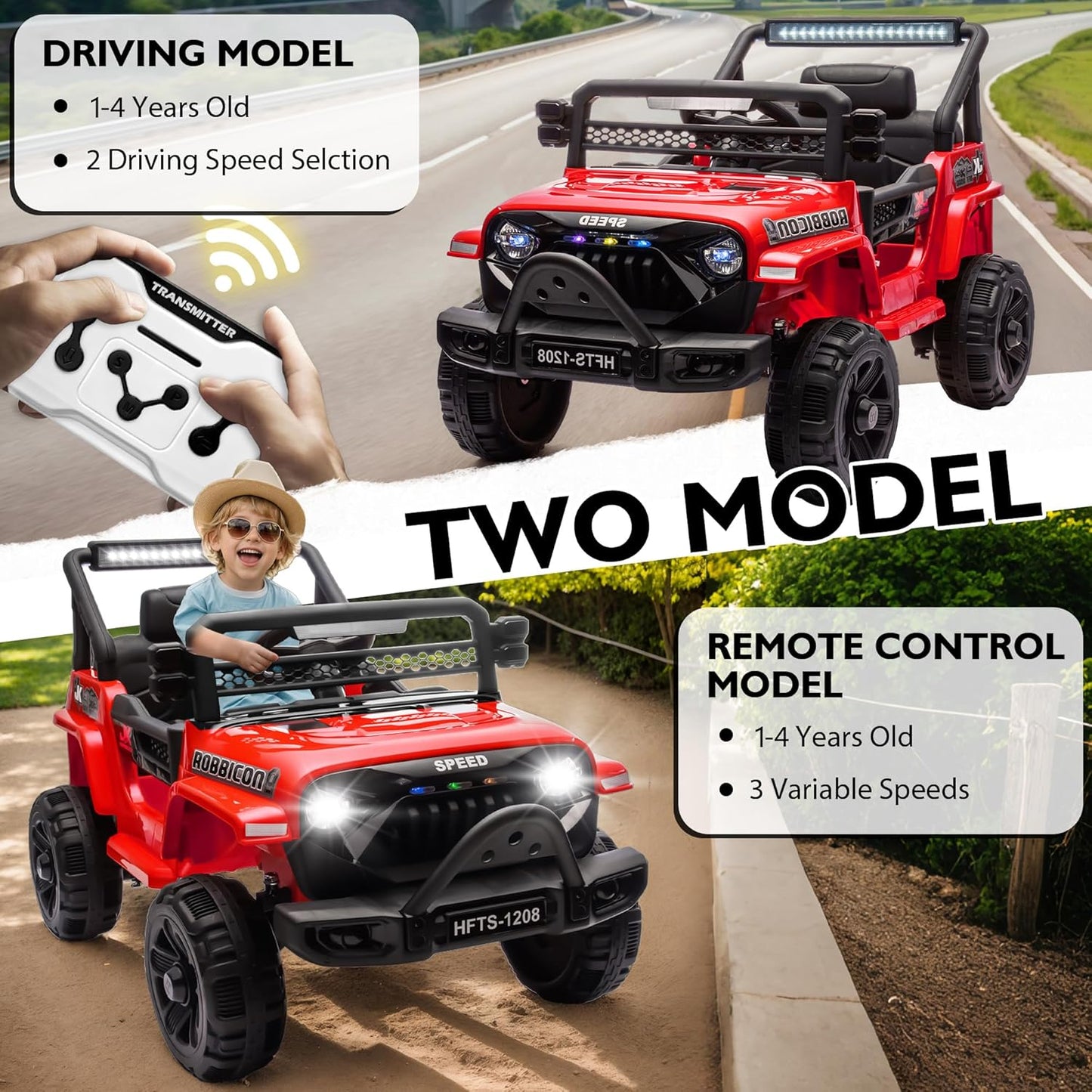 12V Ride on Electric Truck Car for Kids, 12V Kids Electric Vehicles w/Remote Control, Four-Wheel Suspension, USB, Bluetooth, Power Display, Lights, Battery Powered Ride on Toys for Boys Girls (Red)