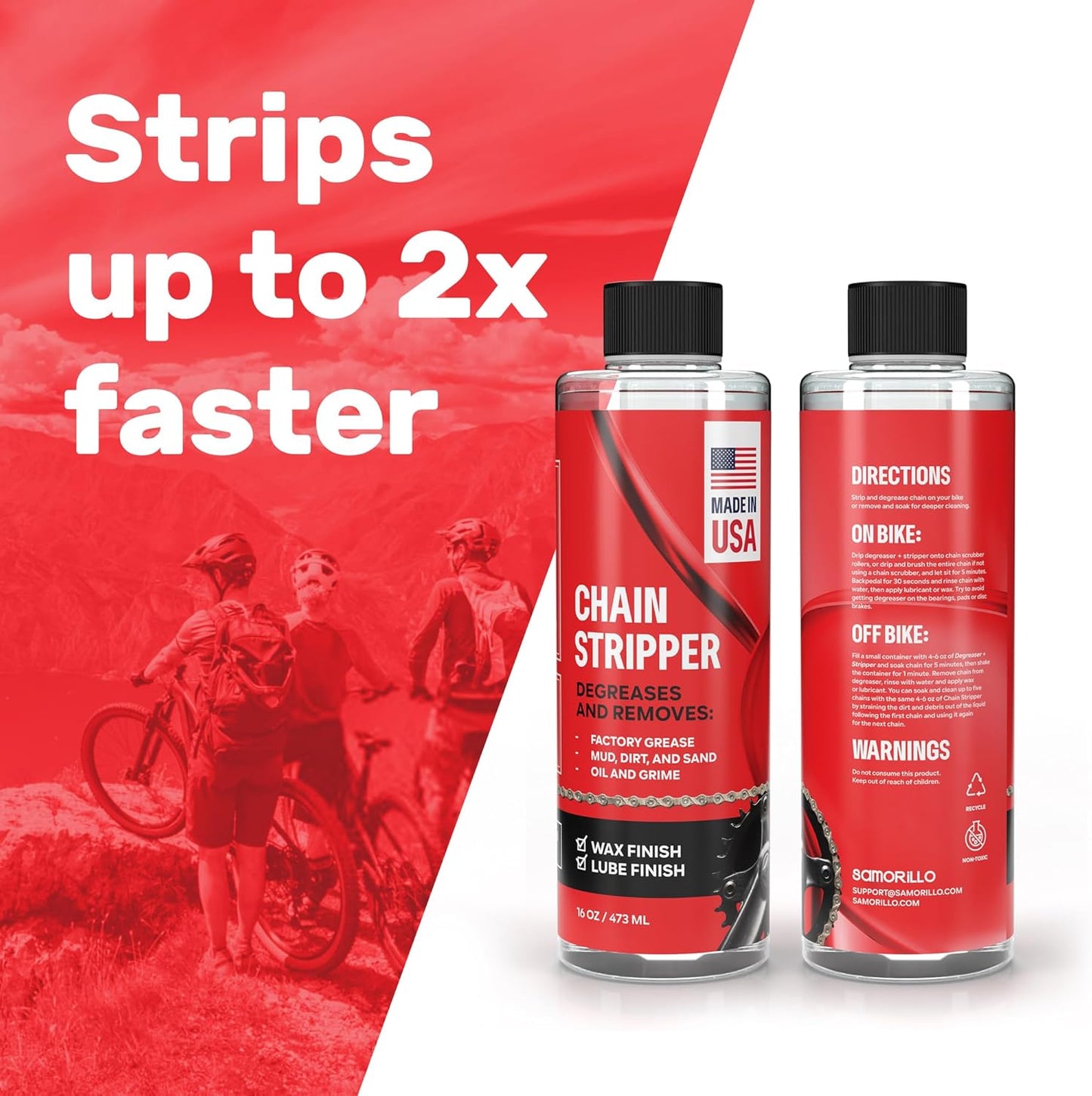 Professional Bike Chain Stripper + Degreaser - 16oz Chain Cleaner & Wax Prep, Works in Minutes, Made in USA, Easy Drip-On Application On Bike, Soak for Deep Clean, Strip + Prep for Bike & Motorcycle