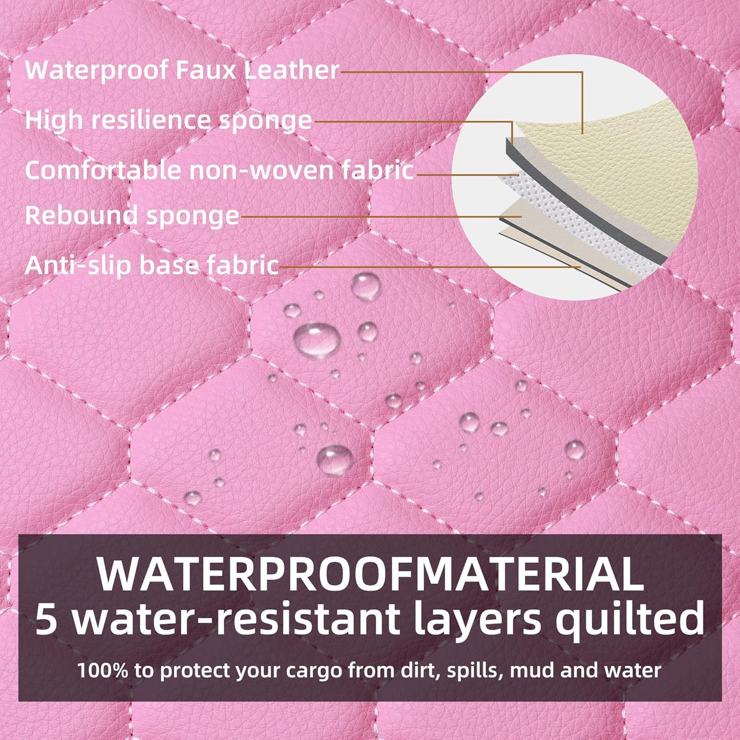 Elantrip 2 PCS Front Car Seat Covers Pink Leather Auto for Women Airbag Compatible Diamond Pattern PU Seat Cover Universal Fitness