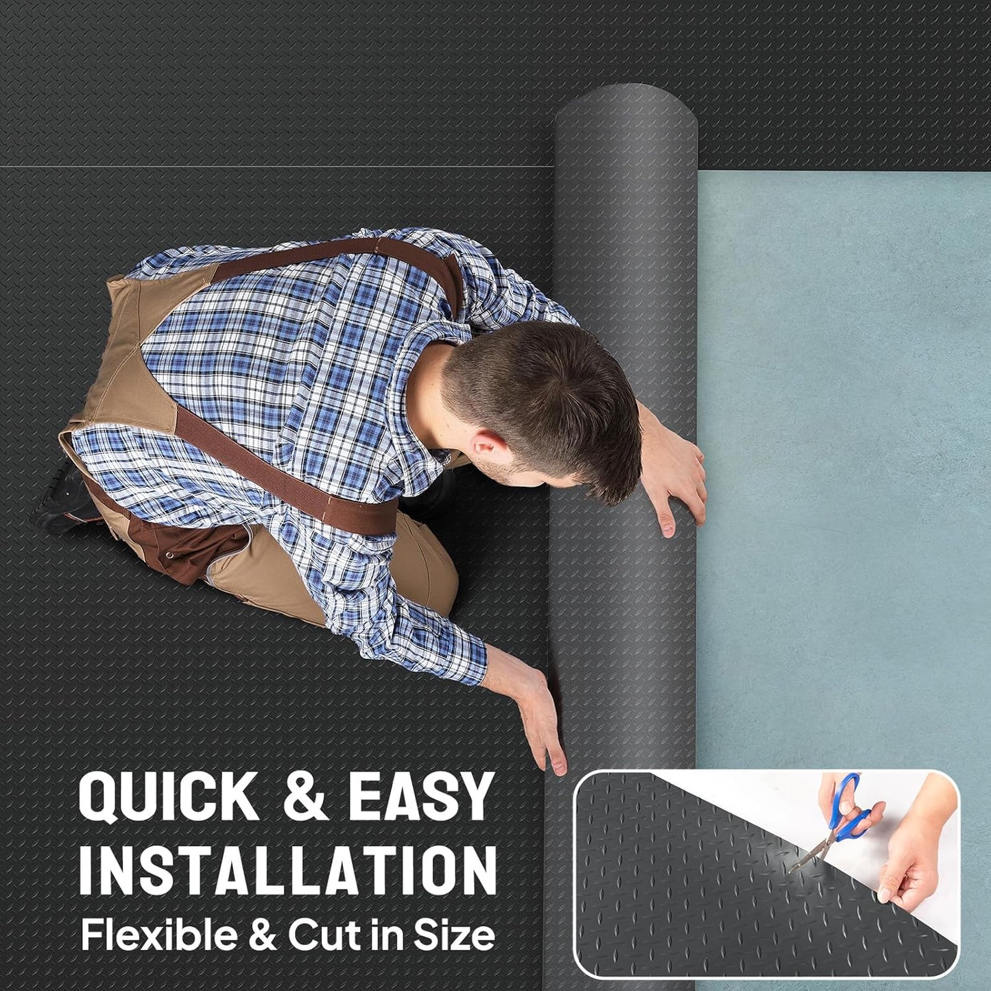 TUFFIOM 7.5 x 20 FT Garage Floor Mat, Thickened Diamond Plate PVC Garage Mats Flooring Roll for Under Car, Garage Parking Mats for Floor Large SUVs, MPV, Pickup Truck