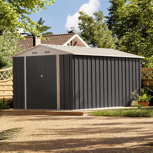 Patiowell 8 x 12 FT Metal Storage Shed for Outdoor, Steel Yard Shed with Design of Lockable Doors, Utility and Tool Storage for Garden, Backyard, Patio, Outside Use, Grey