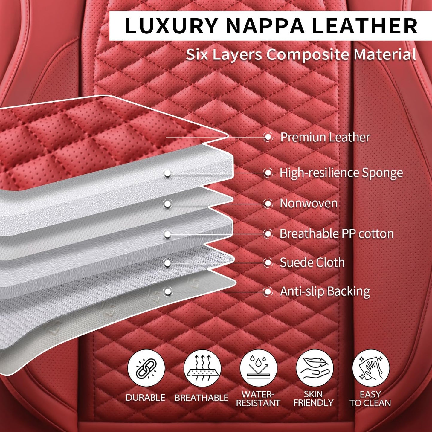 2 Packs Car Seat Covers Leather Car Seat Covers Universal Seat Covers for Car, SUV,Truck (Burgundy)