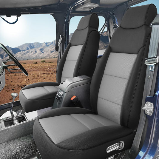 GIANT PANDA Full Set Car Seat Covers Customized Jeep Wrangler TJ Rubicon Sahara Sport X Unlimited 2003 2004 2005 2006, Faux Leather (Black&Gray)