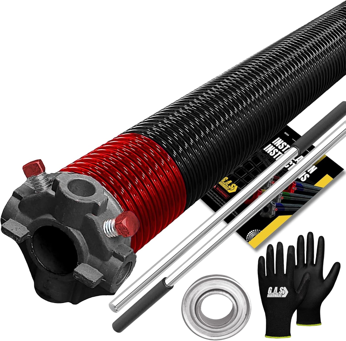 Garage Door Torsion Spring 225x2x27 Torsion Springs for Right Side of Garage Door with 1" Steel Bearing, Gloves, and Winding Bars Precision E-Coating 5-Year Warranty Minimum 30,000 Cycles (Black Cone)