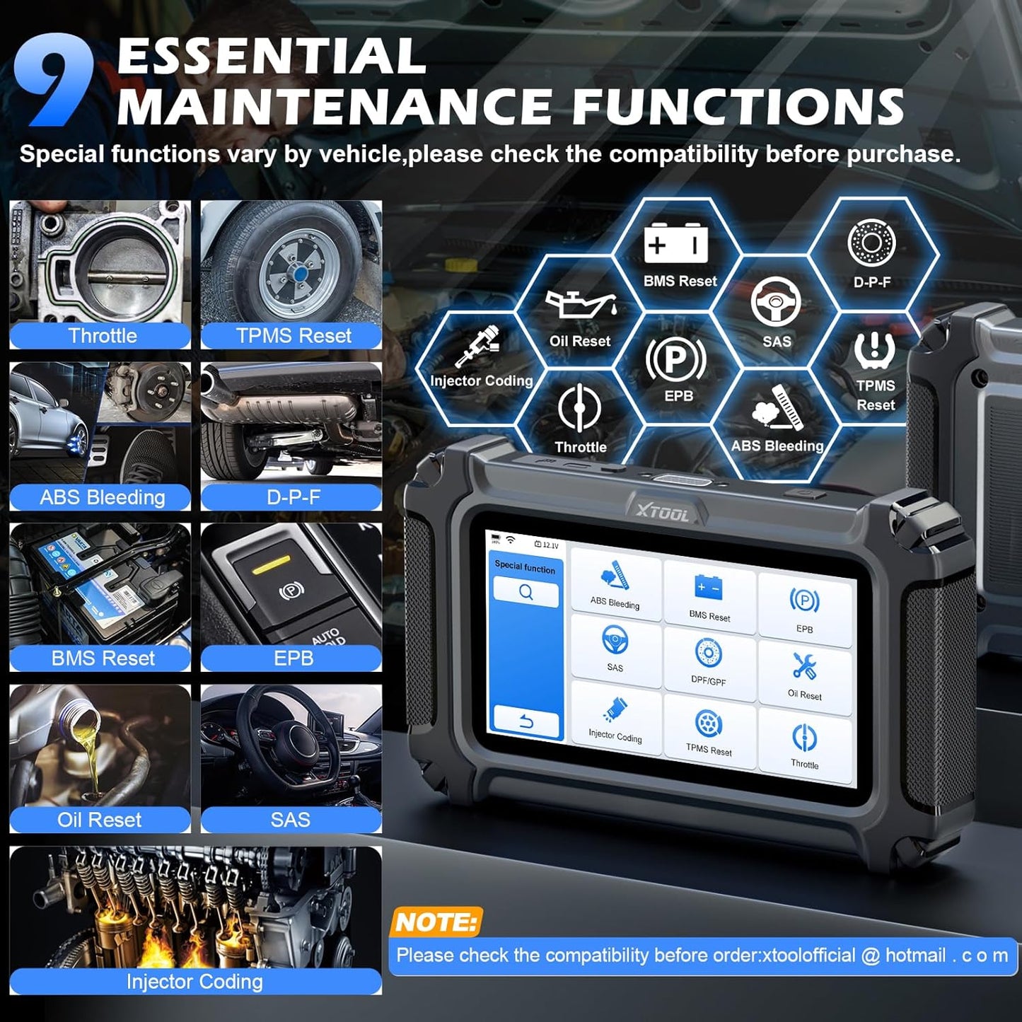 XTOOL D5 Car Code Reader and Reset Tool, Engine ABS SRS Transmission Car Diagnostic Tool with EPB Service, ABS Bleed, Throttle Relearn, Clear Check Engine Light Code Reader with 9 Resets, Free Update