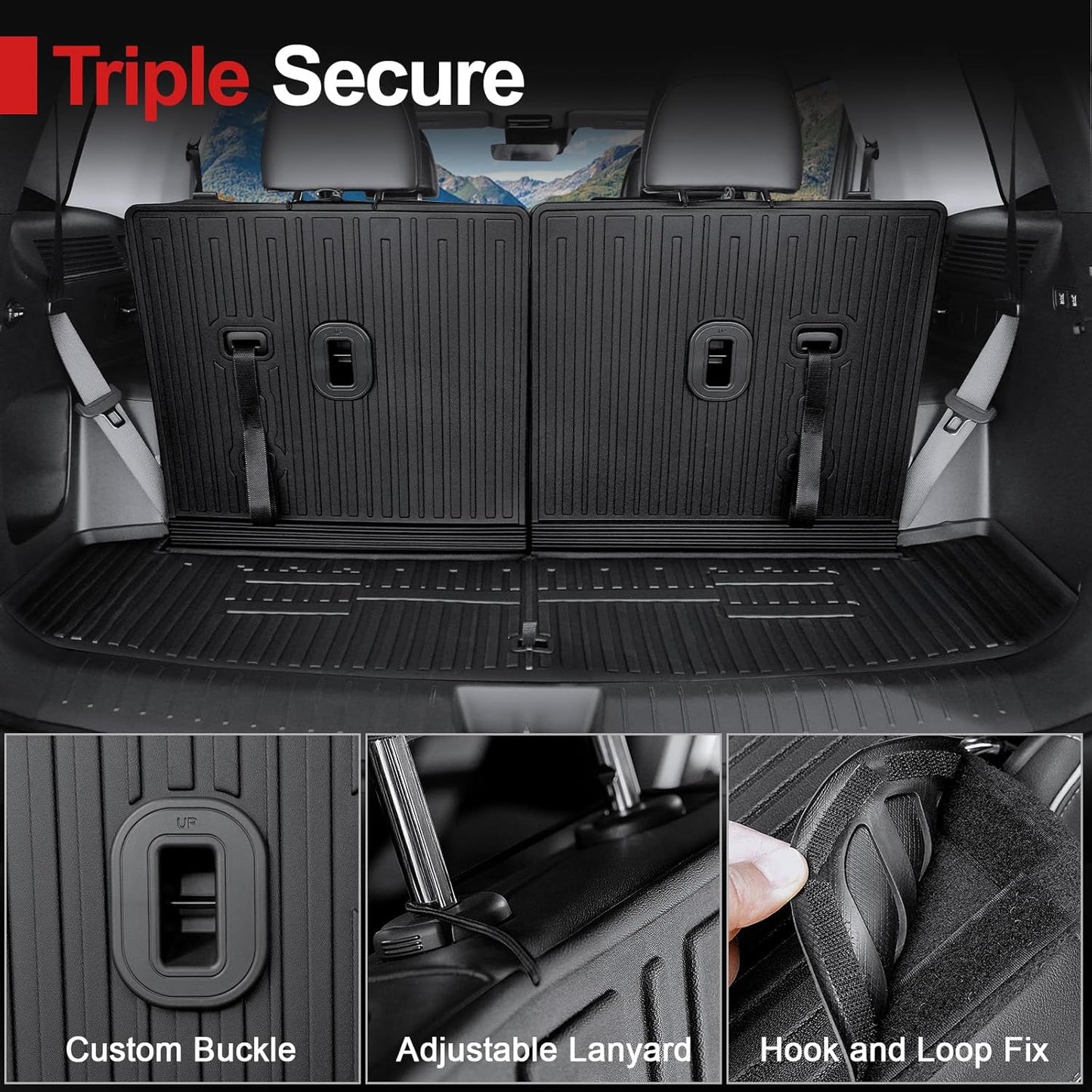 Cargo Mat for 2025 Hyundai Santa FE, All Weather TPE Cargo Mat with Backrest Mat Rear Cargo Liner Protection for Hyundai Santa Fe Calligraphy Accessories (Fit Hybrid and Fuel) 2024 2025