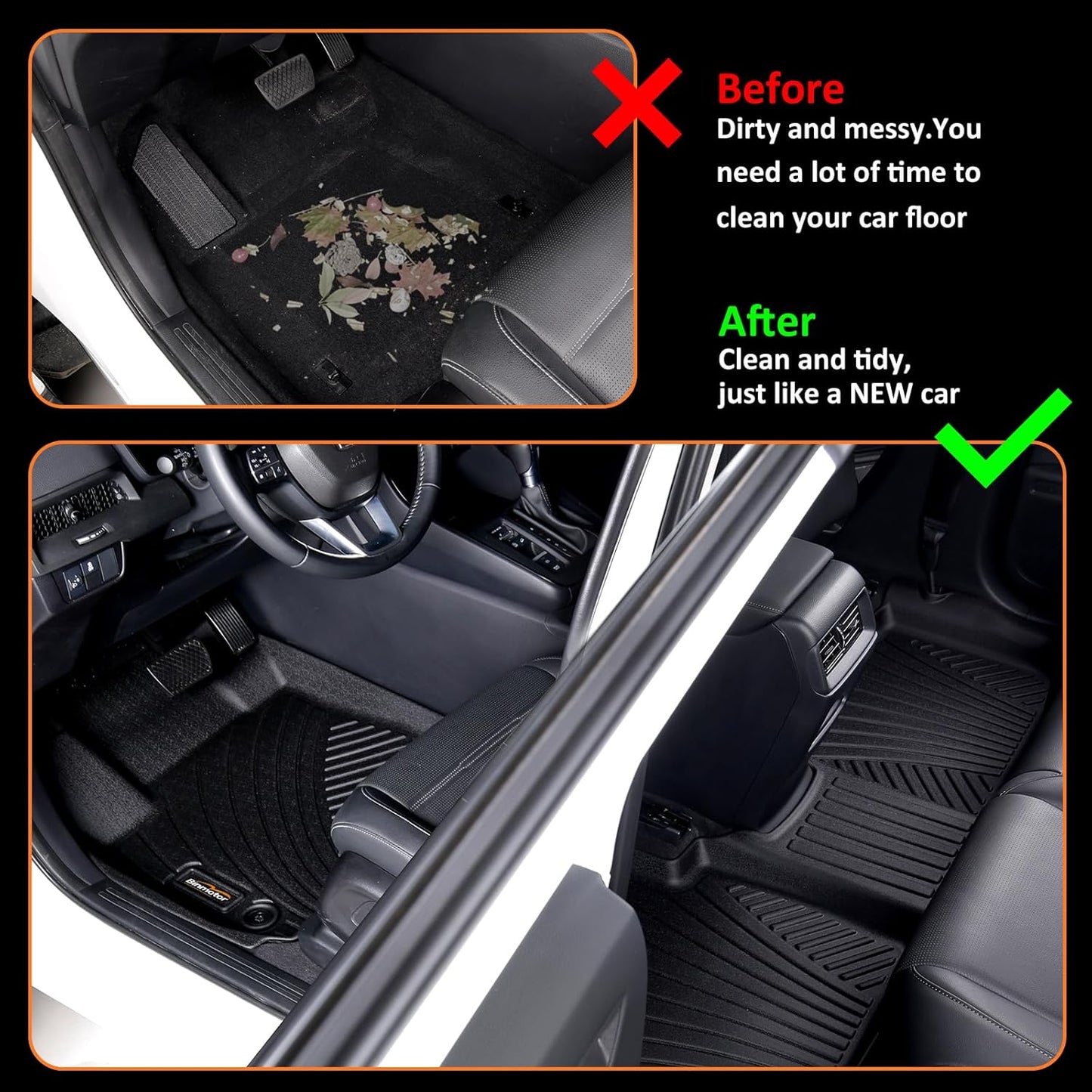 Binmotor-All Weather Floor Mats for Nissan Pathfinder 2022 2023 2024 2025, 8 Passenger, 3 Rows, for Infiniti QX60 7 Passenger, Heavy Duty Car Floor Liners Pathfinder Accessories