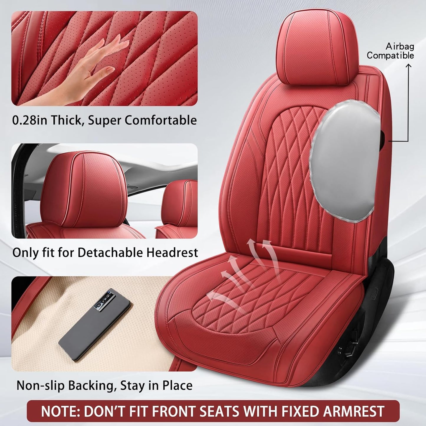 WELLDO Car Seat Covers Full Set, Leather Seat Covers for Cars, Car Seat Protector Waterproof, Non-Slip Car Interior Covers Full Set Universal Automotive Seat Covers for Most Sedans SUVs, Burgundy