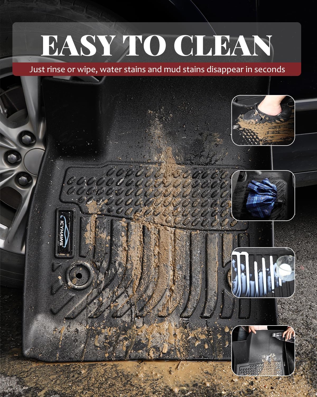 Icyhaws® Floor Mats & Cargo Liner Set for Buick Envision 2021-2025 | All Weather TPE Rubber Car Mats Full Set Automotive Accessories for Buick Envision | Front, 2nd Row & Trunk Mat