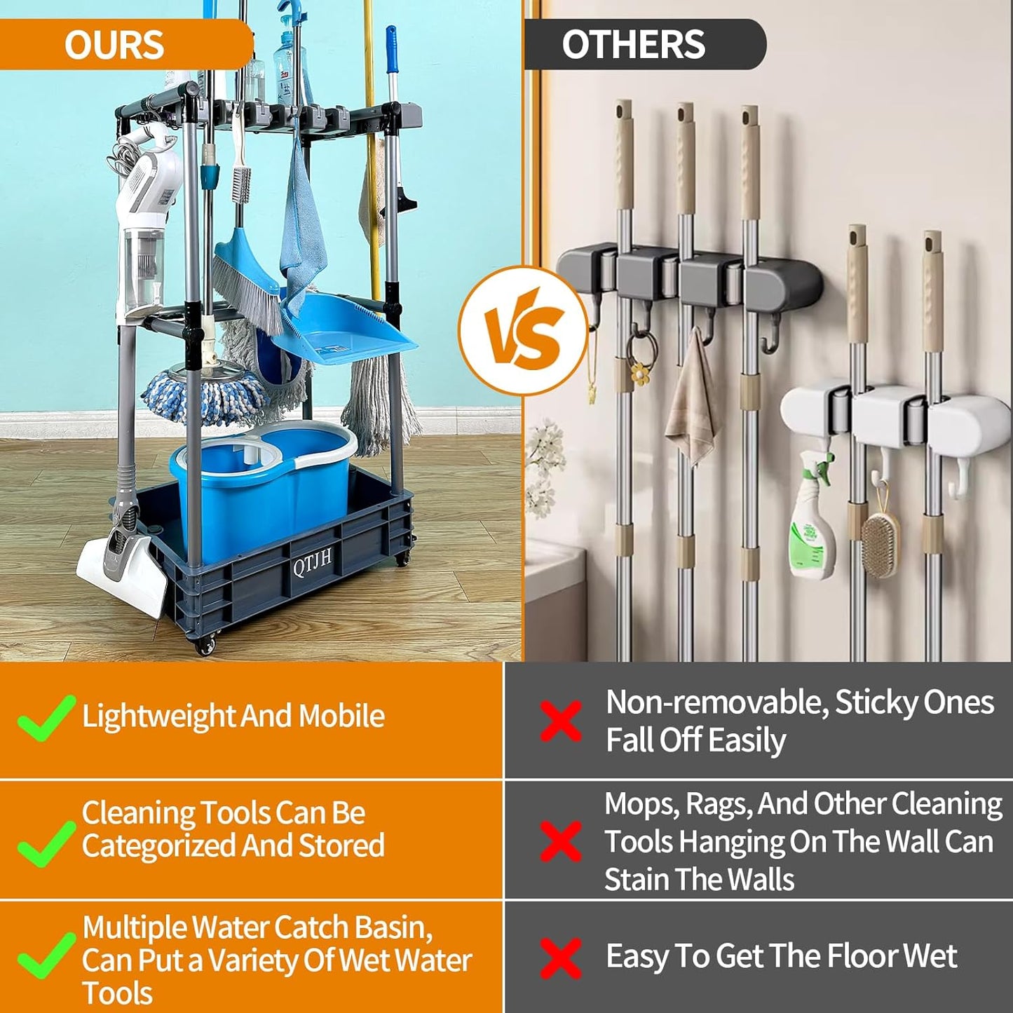 Floor-Standing Multi-Functional Cleaning Tool Organizer storage broom mop and cleaning supplies