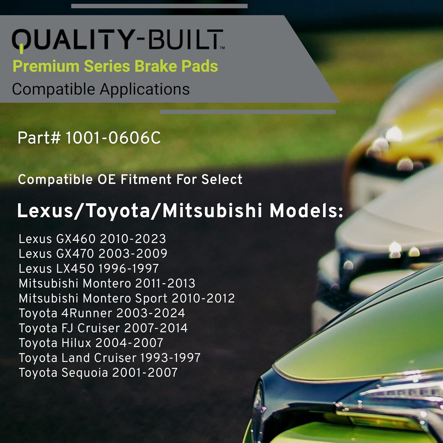 Premium Ceramic Rear Brake Pads (1001-0606C) Compatible with 1993-2024 Lexus/Mitsubishi/Toyota (4Runner/FJ Cruiser/GX460/GX470/Hilux/Land Cruiser/LX450/Montero/Montero Sport/Sequoia)