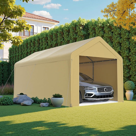 Carport 10x20 Heavy Duty Portable Garage w/Removable Sidewalls & Roll-Up Door Car Canopy Party Tents Waterproof UV Resistant All Weather Car Port for Trucks,Boats (Yellow)