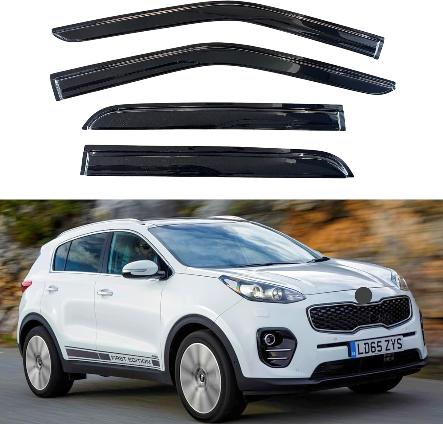 KPY Window Visor Compatible with Kia Sportage 2011-2016, 4PC Rain Guard Side Window Vent Deflectors Tape-On Mugen Style, 2011 2012 2013 2014 2015 2016