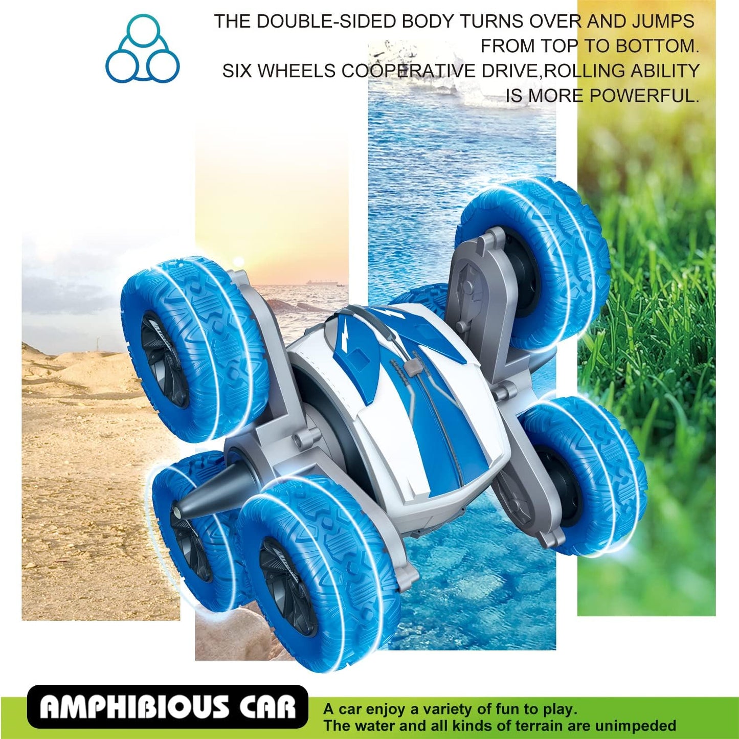 Threeking Waterproof RC Stunt Car Remote Control Cars Double-Sided Driving 360 Degree Flips Rotating Indoor Outdoor Toys Gifts Presents for 6 7 8 9 10 11 12 Year Old Kids Boys Girls