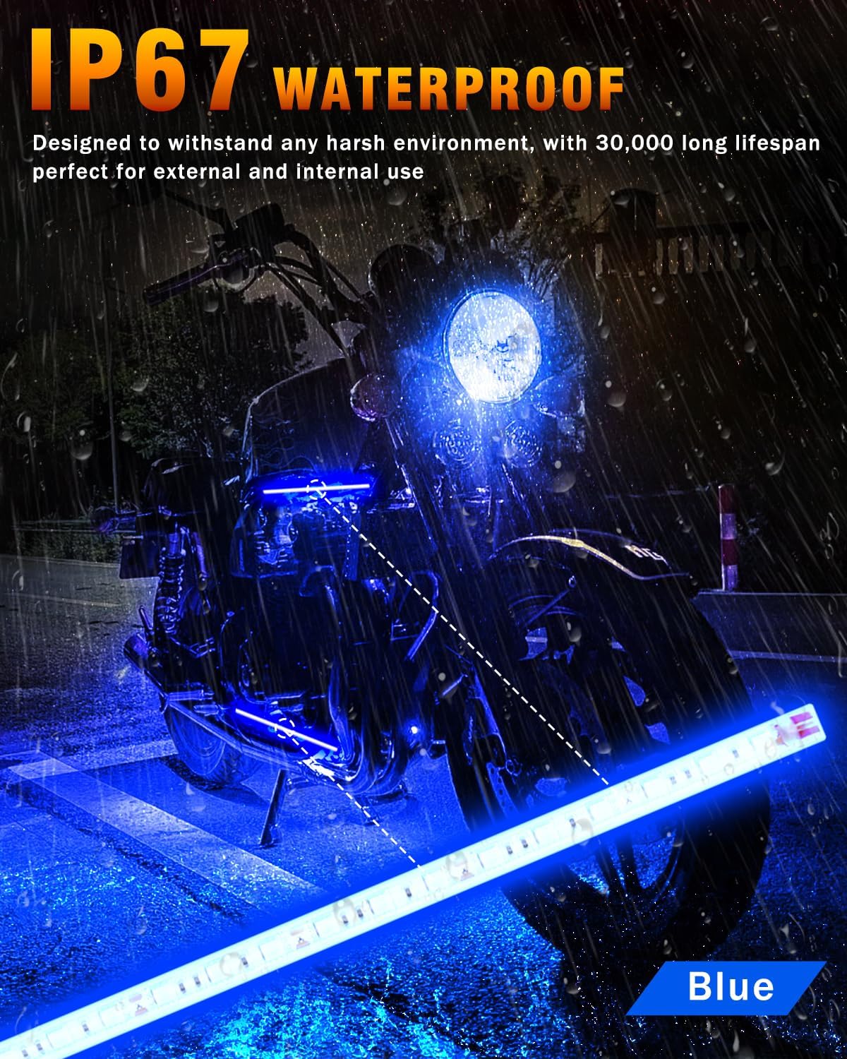 Qasim LED Strip Lights Car Boat Truck Interior Exterior Lighting, Waterproof Auto Front Grill Ambient Lighting, Golf Cart Motorcycles Underglow LED Light Blue 32CM 12V-Pack of 6